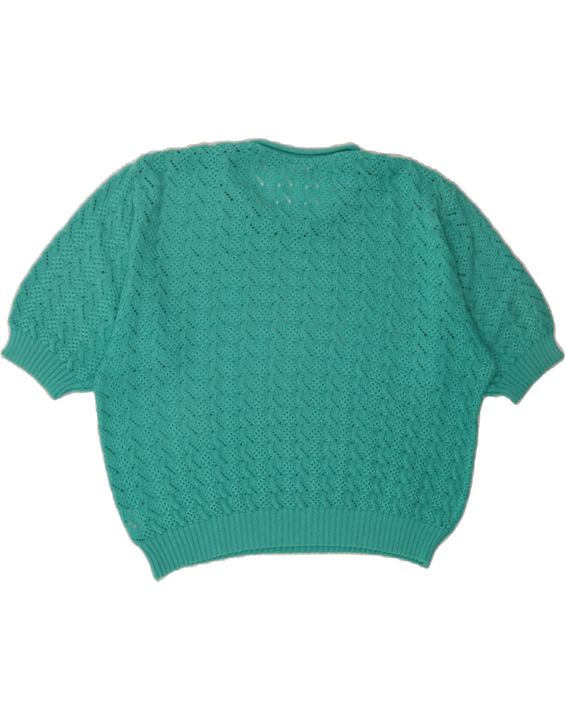 VINTAGE Womens Crochet Boat Neck Jumper Sweater UK 12 Medium Turquoise Vintage Vintage and Second-Hand Vintage from Messina Hembry 