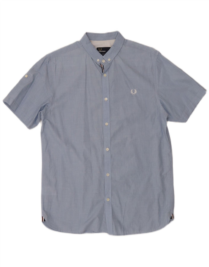 Fred Perry Mens Slim Fit Short Sleeve Shirt Medium Blue Cotton