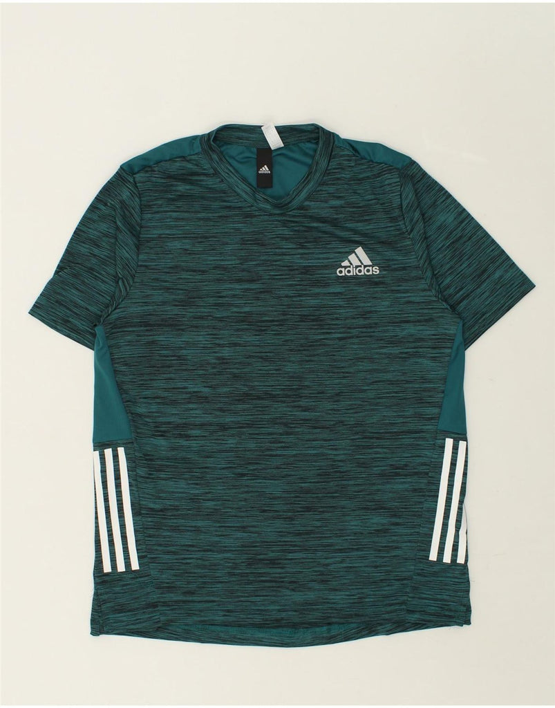 ADIDAS Mens Graphic T-Shirt Top Small Green Striped Polyester | Vintage Adidas | Thrift | Second-Hand Adidas | Used Clothing | Messina Hembry 