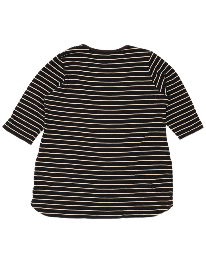 LAURA ASHLEY Womens Top 3/4 Sleeve UK 18 XL Black Striped Cotton