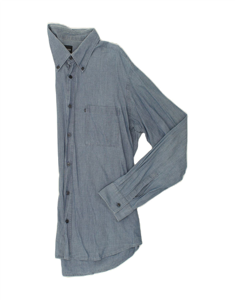HUGO BOSS Mens Shirt Large Blue Cotton | Vintage Hugo Boss | Thrift | Second-Hand Hugo Boss | Used Clothing | Messina Hembry 