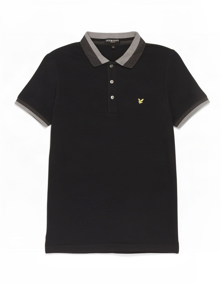 Lyle & Scott Mens Polo Shirt Medium Black Colourblock Cotton