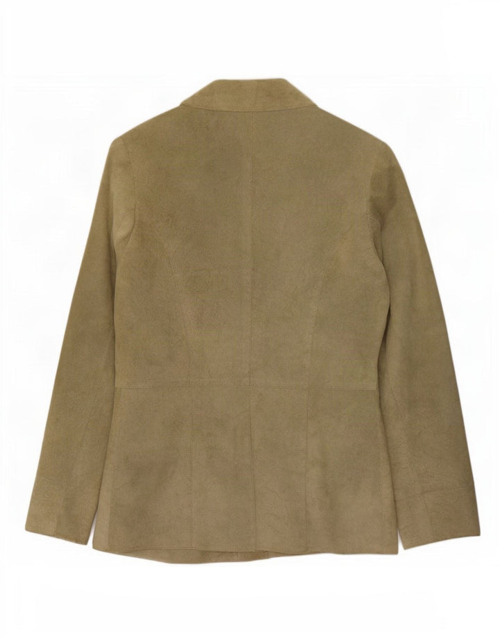 Olsen Womens 3 Button Suede Blazer Jacket UK 8 Small Green Acetate