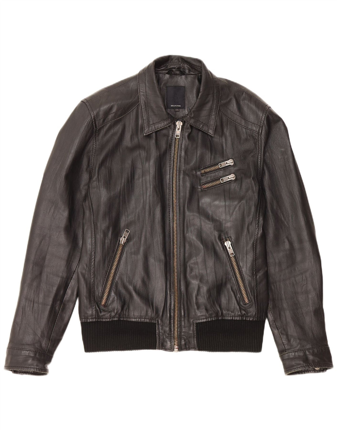 Selected Womens Leather Jacket UK 20 2XL Black Leather