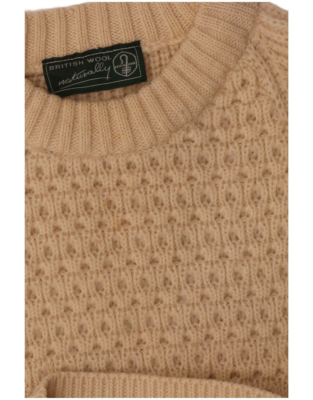 Vintage Mens Boat Neck Jumper Sweater Large Beige Wool