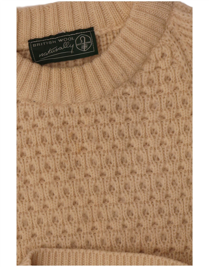 Vintage Mens Boat Neck Jumper Sweater Large Beige Wool