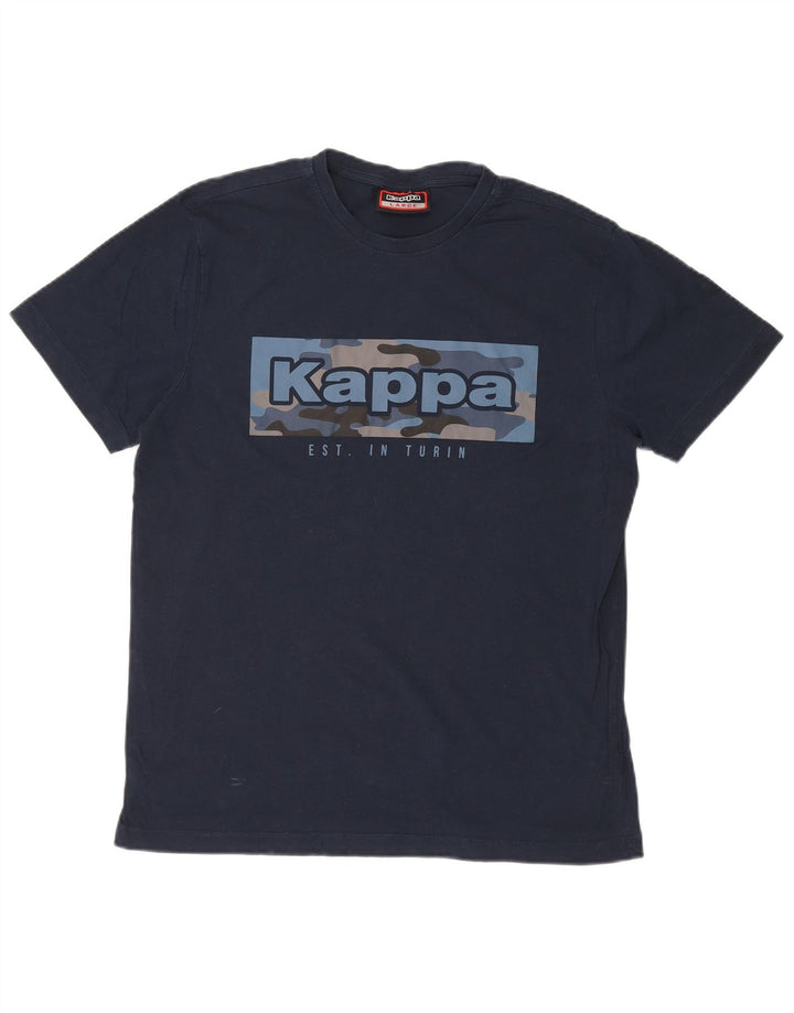KAPPA Mens Graphic T-Shirt Top Large Navy Blue Cotton