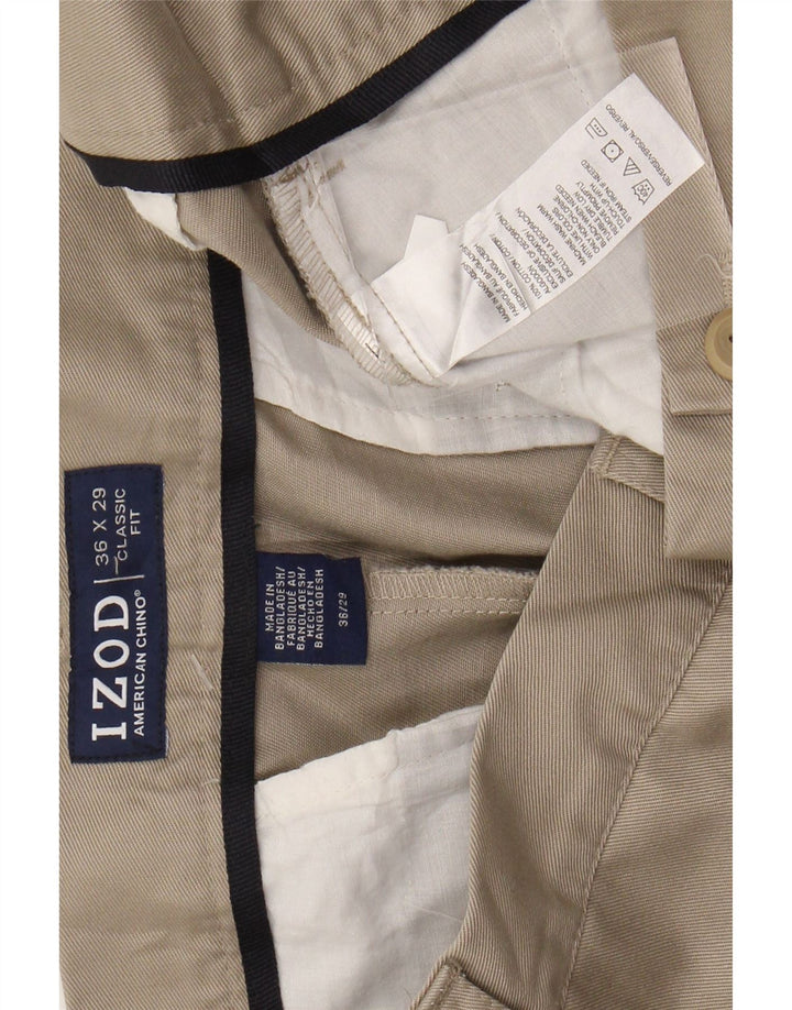 IZOD Mens Classic Fit Straight Chino Trousers W36 L29 Beige Cotton