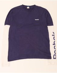 REEBOK Mens Graphic Top Long Sleeve XL Navy Blue Colourblock Cotton