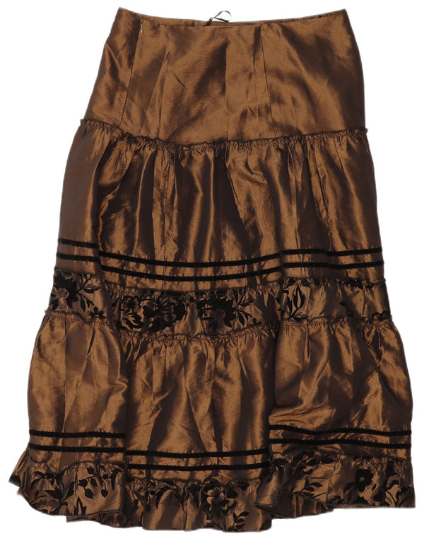 Vintage Womens Tiered Skirt UK 14 Large W34 Brown Floral Polyester