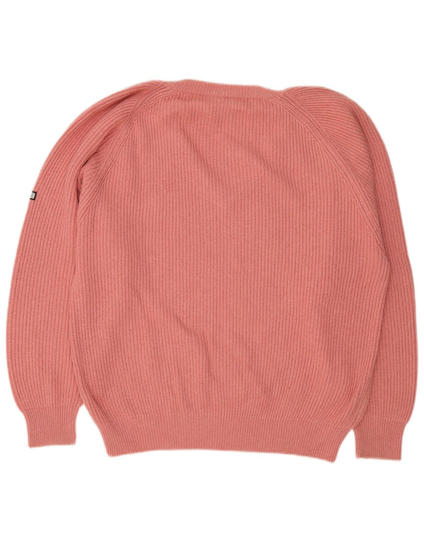 Navigare Womens Oversized V-Neck Jumper Sweater UK 14 Medium Pink Cotton