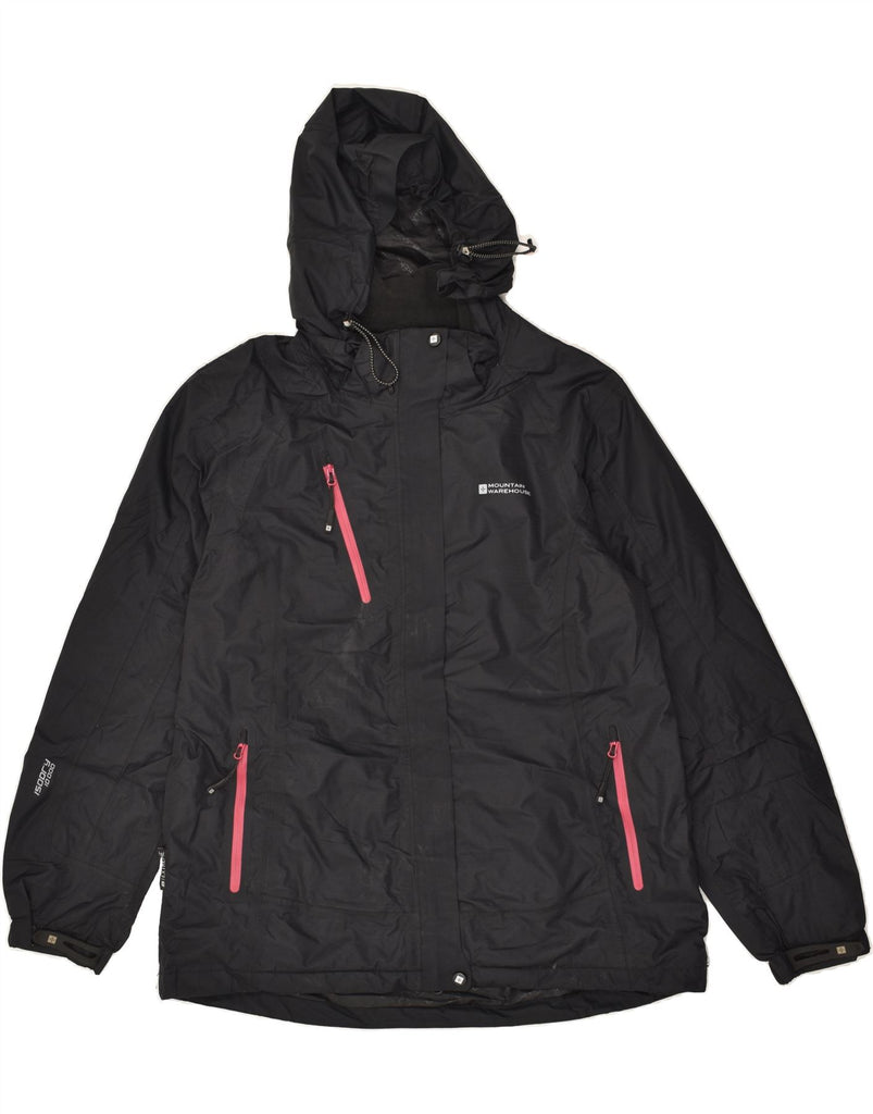 MOUNTAIN WAREHOUSE Womens Hooded Rain Jacket UK 14 Large Black Polyester | Vintage Mountain Warehouse | Thrift | Second-Hand Mountain Warehouse | Used Clothing | Messina Hembry 