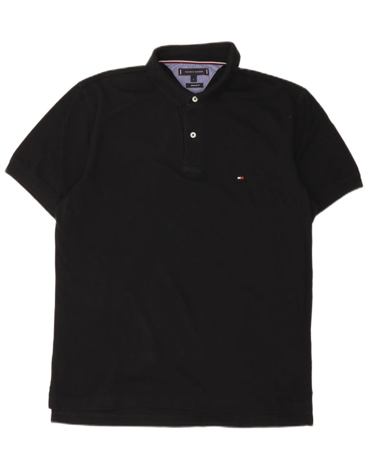 Tommy Hilfiger Mens Regular Fit Polo Shirt Large Black Cotton