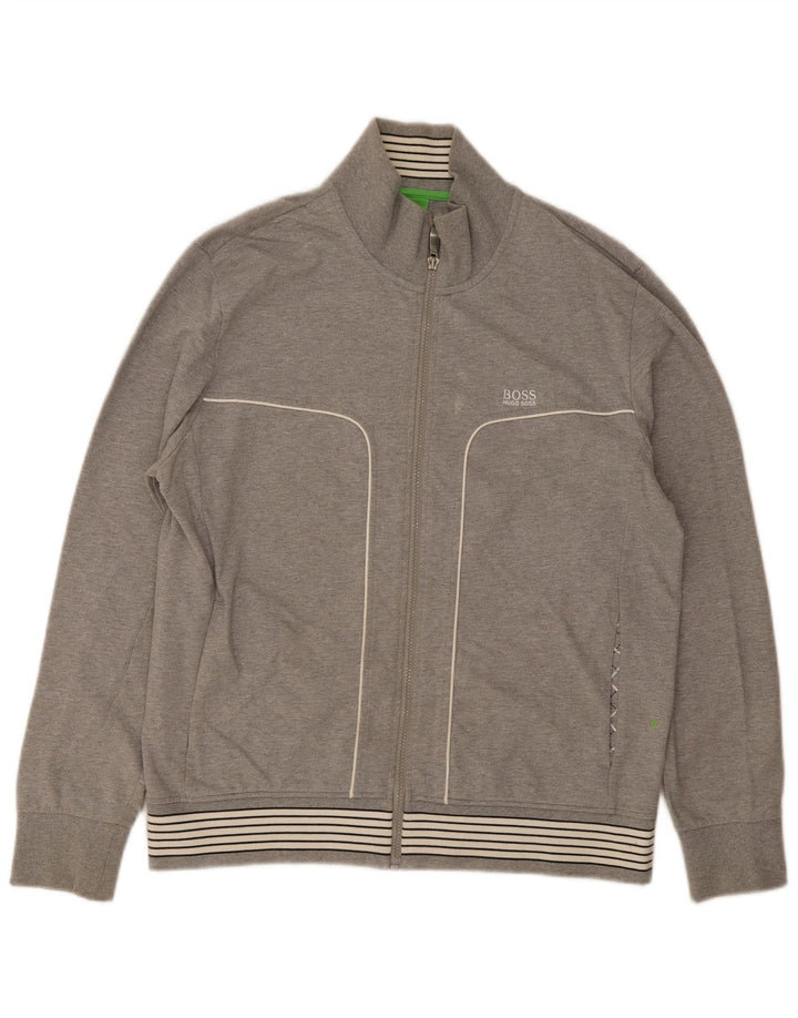Hugo Boss Mens Tracksuit Top Jacket Large Grey Cotton