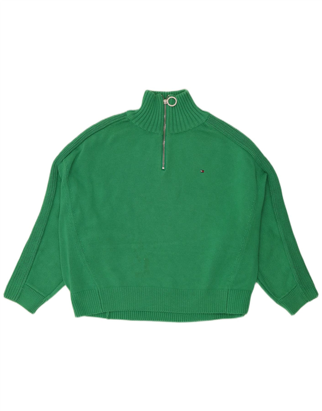 Tommy Hilfiger Womens Oversized Zip Neck Jumper Sweater UK 14 Medium Green