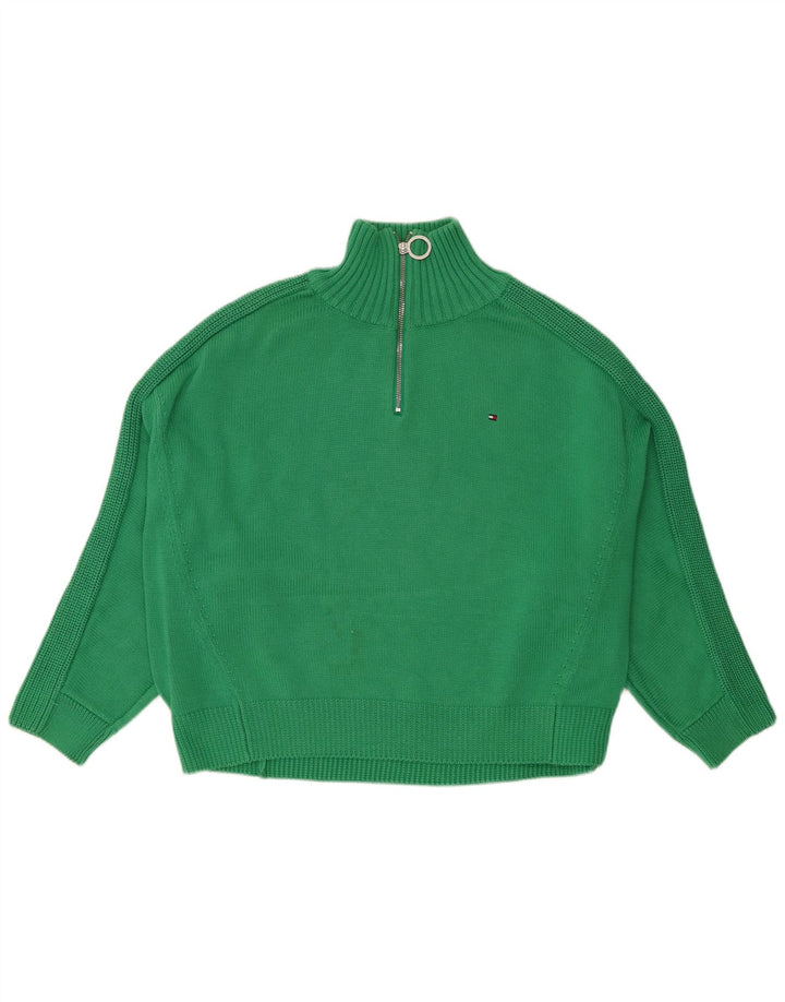 Tommy Hilfiger Womens Oversized Zip Neck Jumper Sweater UK 14 Medium Green