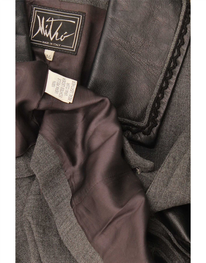 Vintage Womens 1 Button Blazer Jacket IT 46 Large Grey Geometric Wool