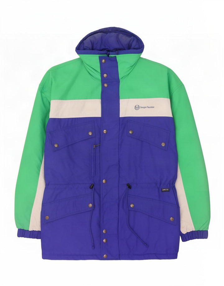 Sergio Tacchini Mens Hooded Ski Jacket IT 54 2XL Blue Colourblock Polyamide