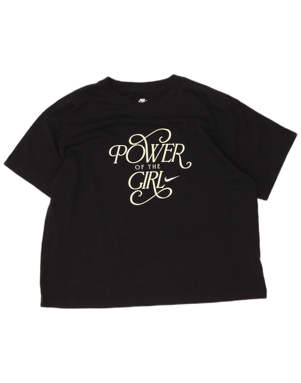 Nike Girls Loose Fit Graphic T-Shirt Top 13-14 Years XL Black Cotton