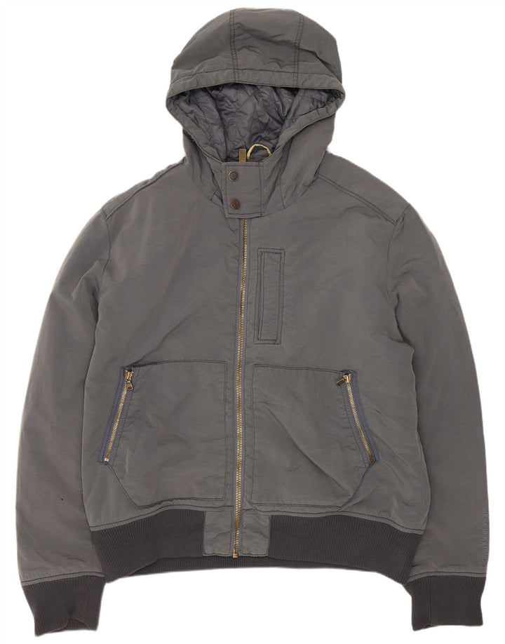 Calvin Klein Jeans Mens Hooded Bomber Jacket UK 44 2XL Grey Polyester