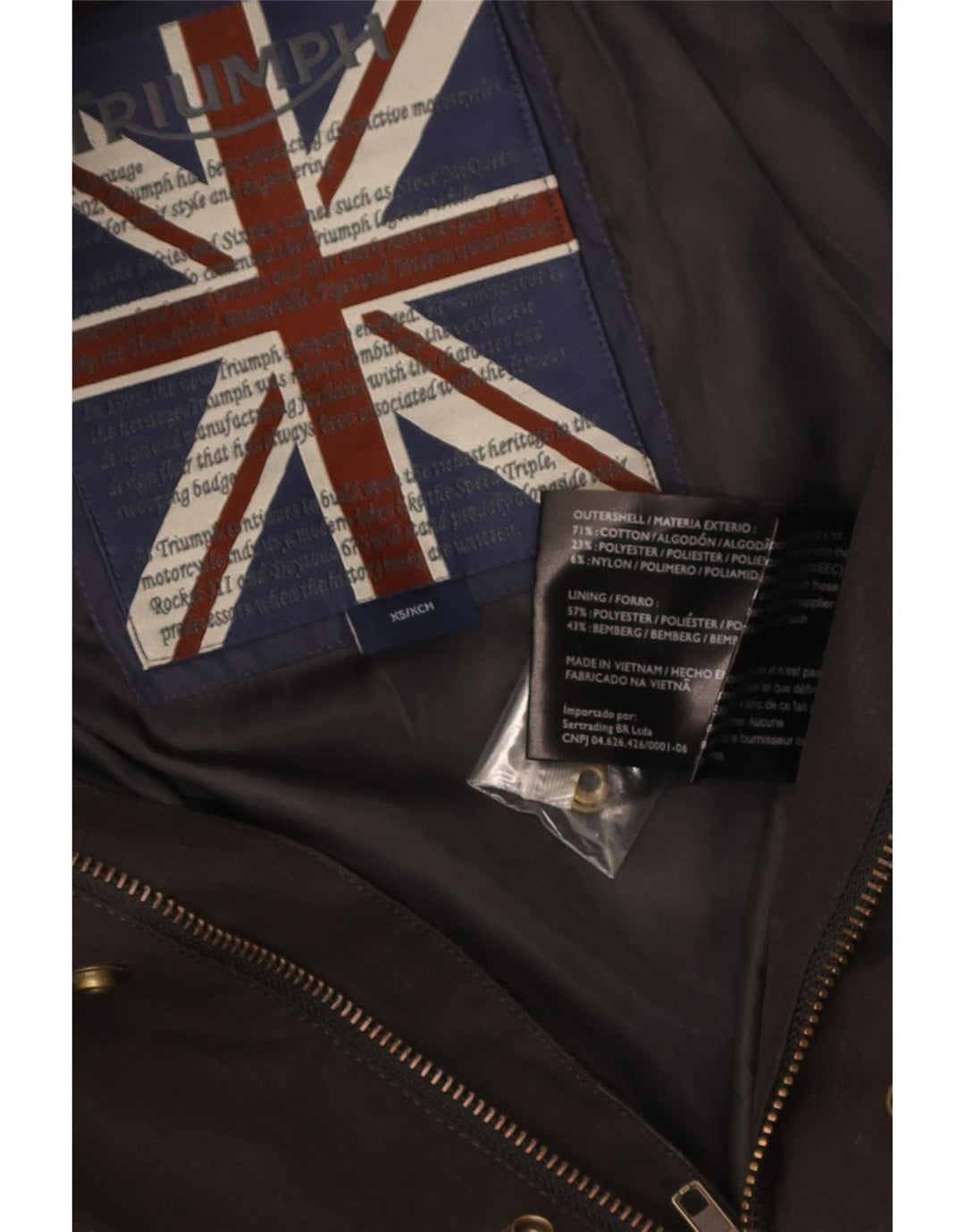 Triumph Mens Bomber Jacket UK 34 XS Brown Cotton