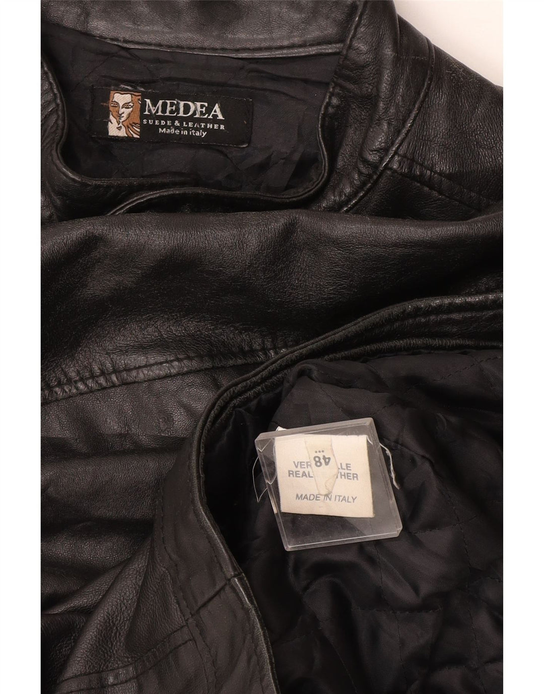Vintage Mens Leather Jacket IT 48 Medium Black Leather