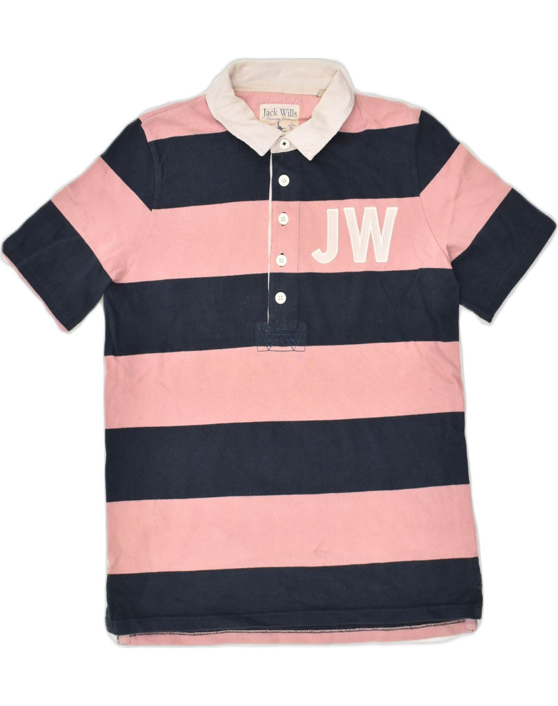 JACK WILLS Womens Polo Shirt UK 12 Medium  Pink Striped Cotton | Vintage Jack Wills | Thrift | Second-Hand Jack Wills | Used Clothing | Messina Hembry 