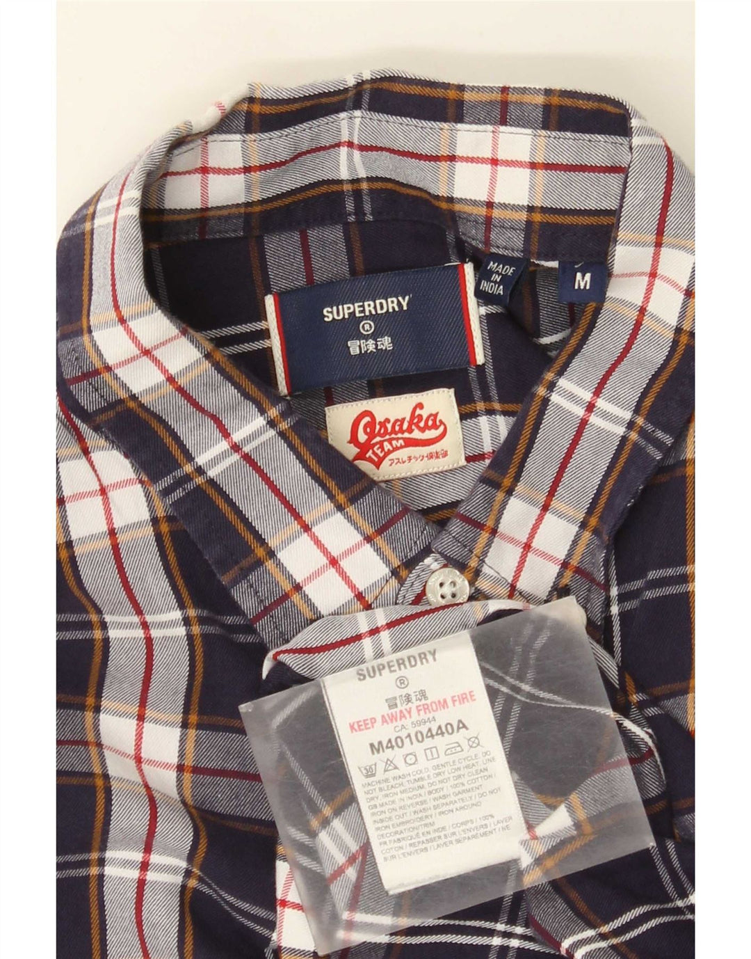 Superdry Mens Shirt Medium Navy Blue Check Cotton