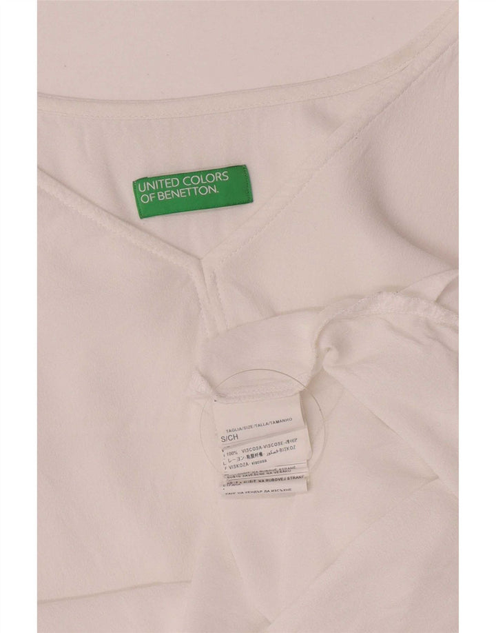 Benetton Womens Crop Top Long Sleeve UK 10 Small White Viscose