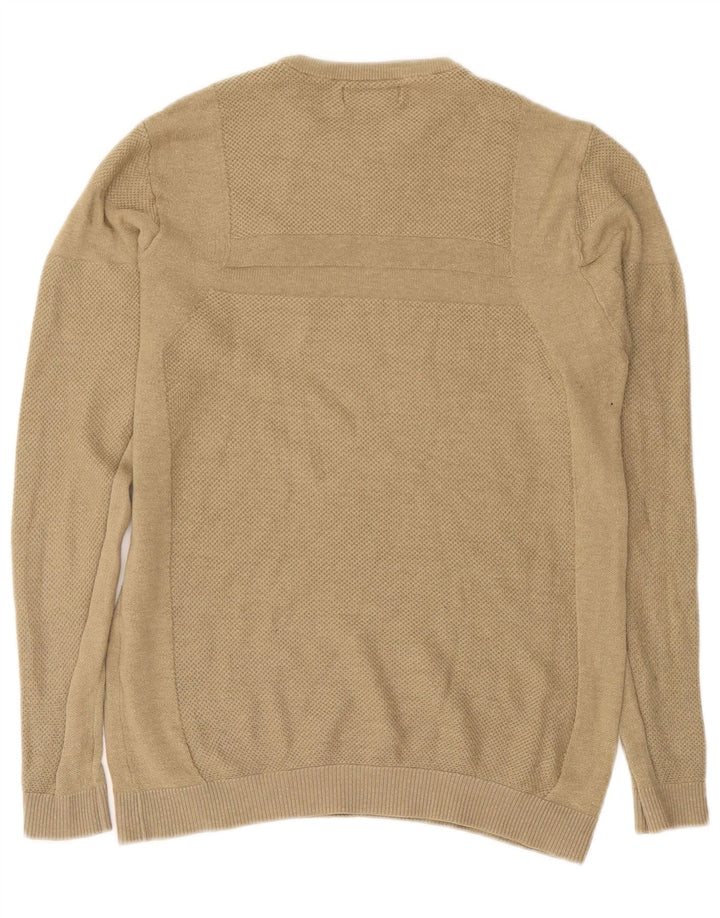 Zara Mens Crew Neck Jumper Sweater Medium Khaki Acrylic