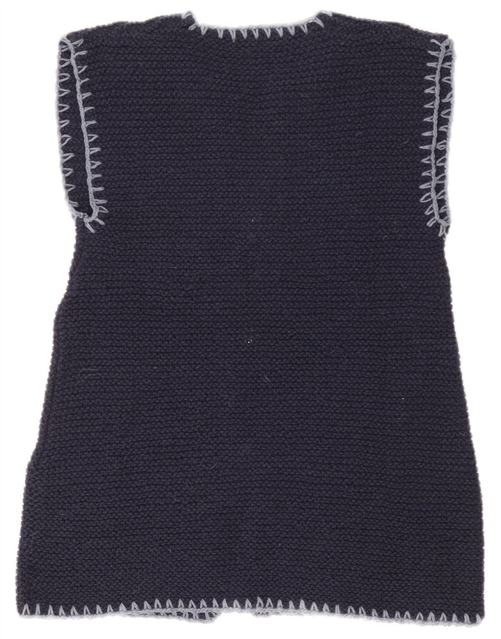 Vintage Womens Sleeveless Cardigan Sweater UK 12 Medium Navy Blue