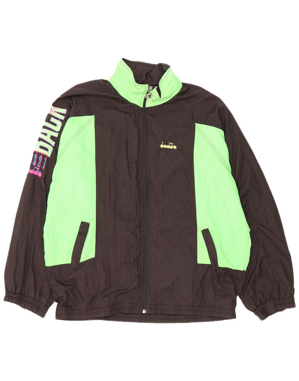 Diadora Mens Graphic Loose Fit Tracksuit Top Jacket Large Black Colourblock