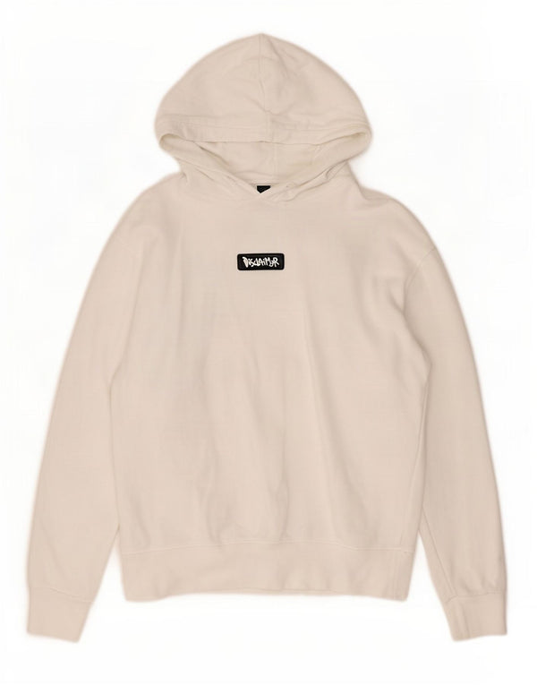 Disclaimer Mens Graphic Hoodie Jumper Small White Cotton