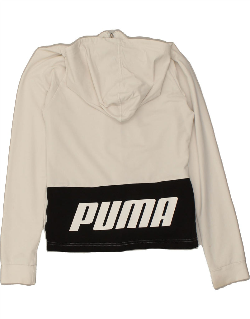 PUMA Womens Graphic Zip Hoodie Sweater UK 10 Small Off White | Vintage Puma | Thrift | Second-Hand Puma | Used Clothing | Messina Hembry 