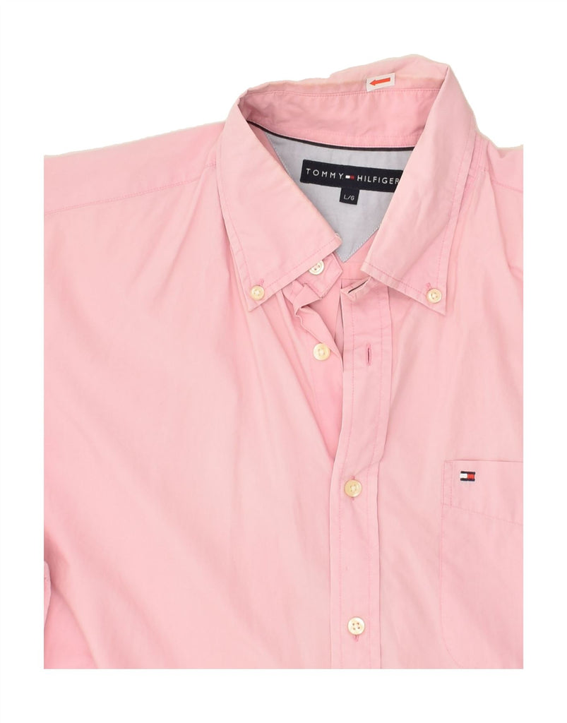 TOMMY HILFIGER Mens Shirt Large Pink Cotton | Vintage Tommy Hilfiger | Thrift | Second-Hand Tommy Hilfiger | Used Clothing | Messina Hembry 