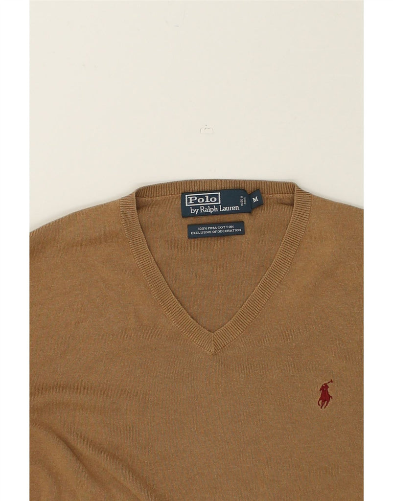 POLO RALPH LAUREN Womens V-Neck Jumper Sweater Medium Brown Cotton | Vintage Polo Ralph Lauren | Thrift | Second-Hand Polo Ralph Lauren | Used Clothing | Messina Hembry 