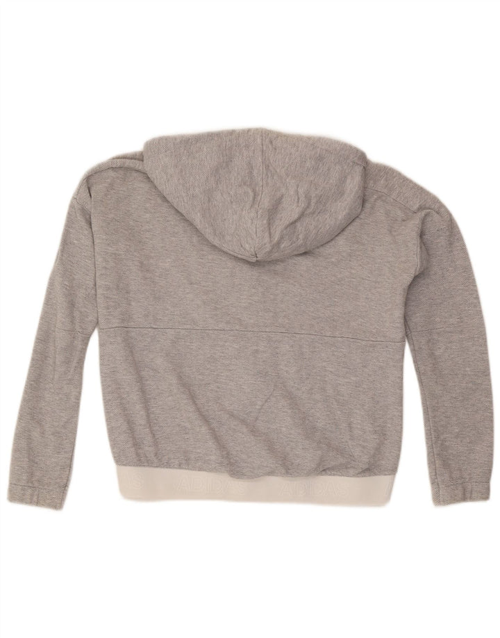 Adidas Womens Oversized Zip Hoodie Sweater UK 8/10 Small Grey Herringbone