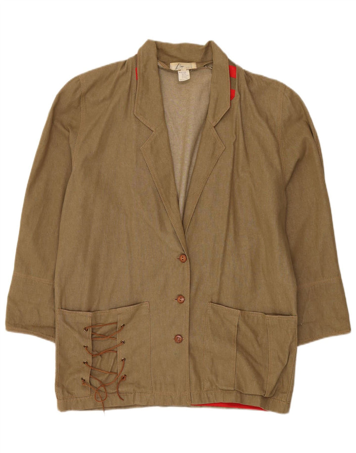 Vintage Womens Longline 3 Button Blazer Jacket IT 42 Medium Green Cotton