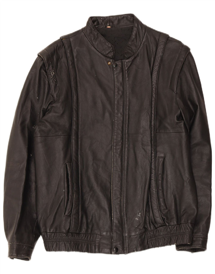 Vintage Mens Leather Jacket IT 52 XL Black