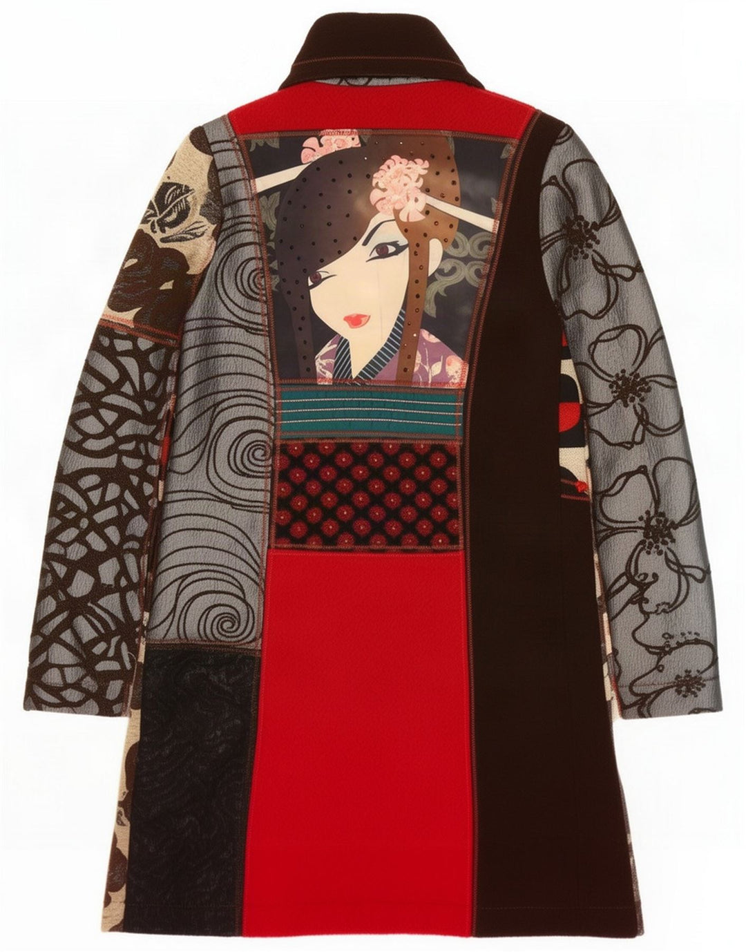 Desigual Womens Graphic Overcoat EU 38 Medium Multicoloured Patchwork