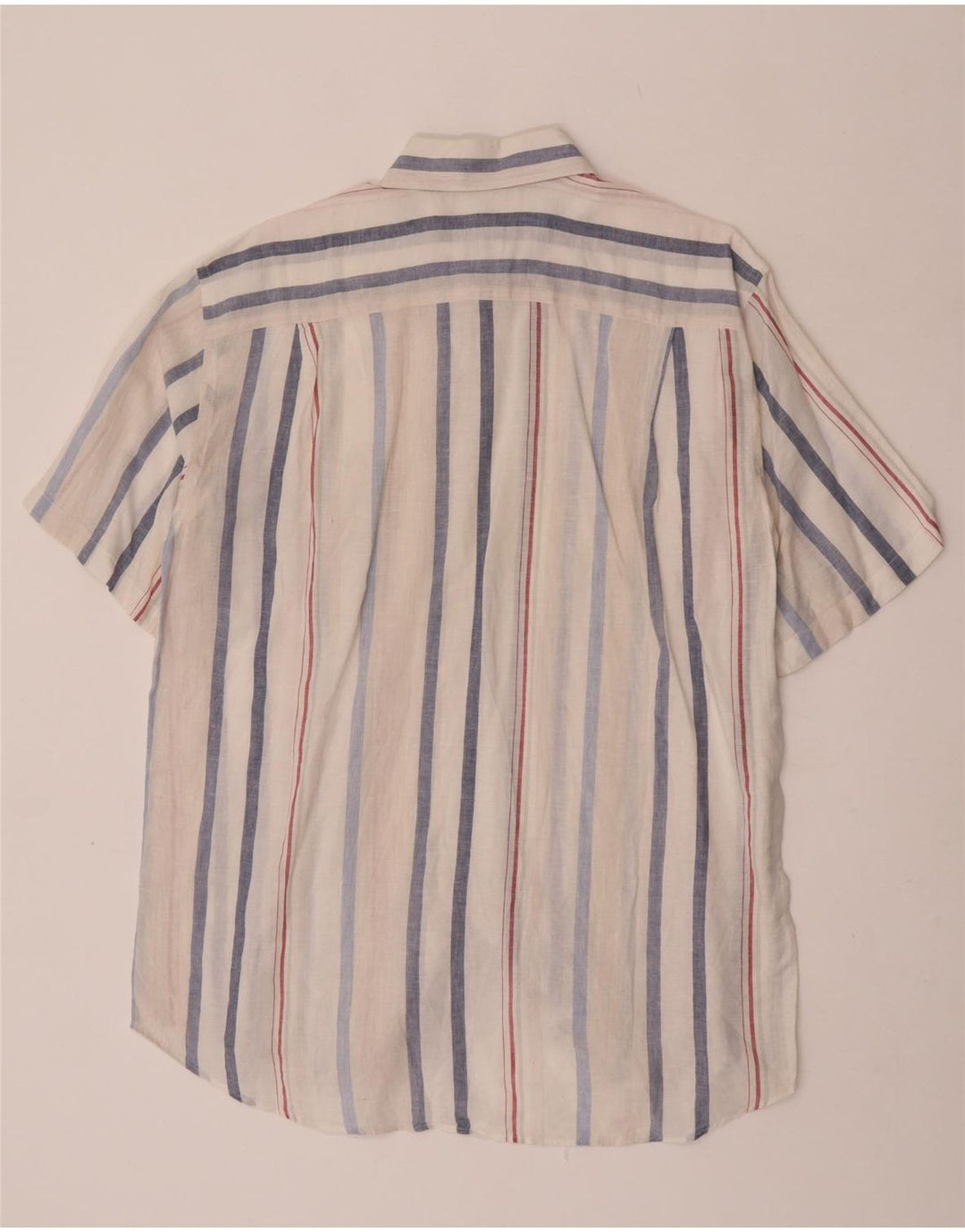 Lacoste Mens Short Sleeve Shirt Size 42 Large White Striped Linen