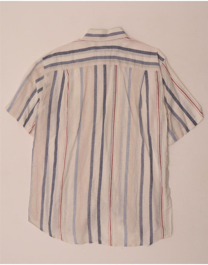 Lacoste Mens Short Sleeve Shirt Size 42 Large White Striped Linen