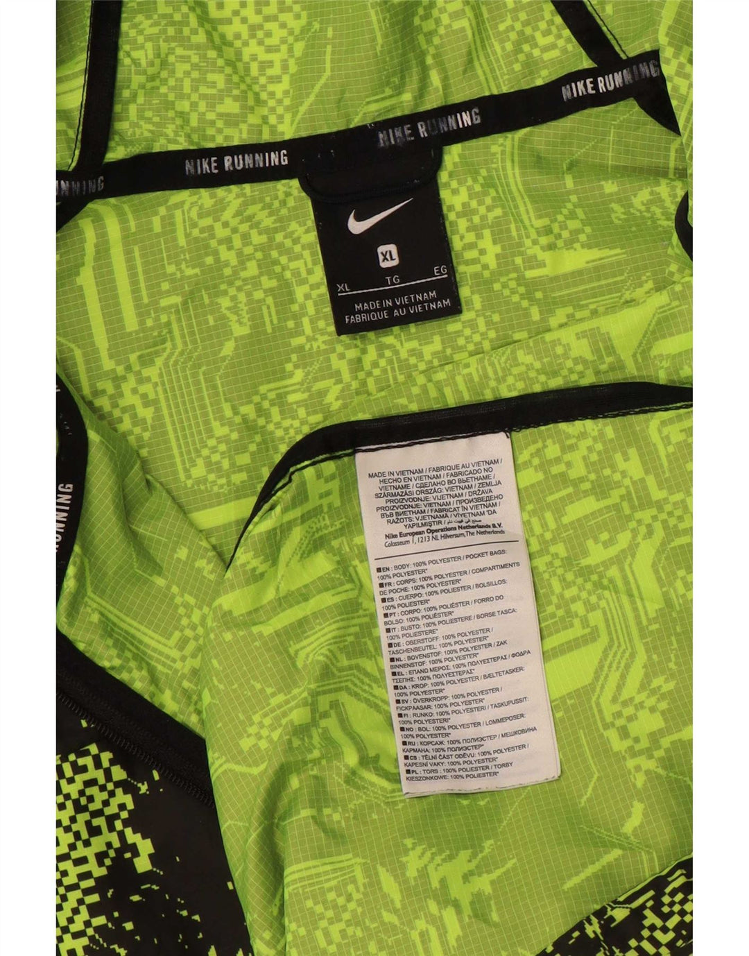 Nike Mens Running Hooded Rain Jacket UK 42 XL Green Geometric Polyester