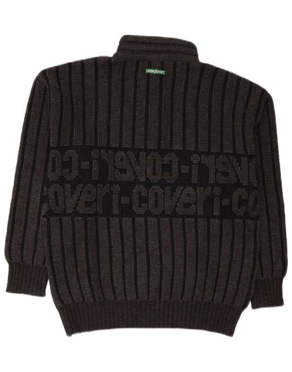 Enrico Coveri Mens Button Neck Jumper Sweater IT 50 Medium Grey Striped