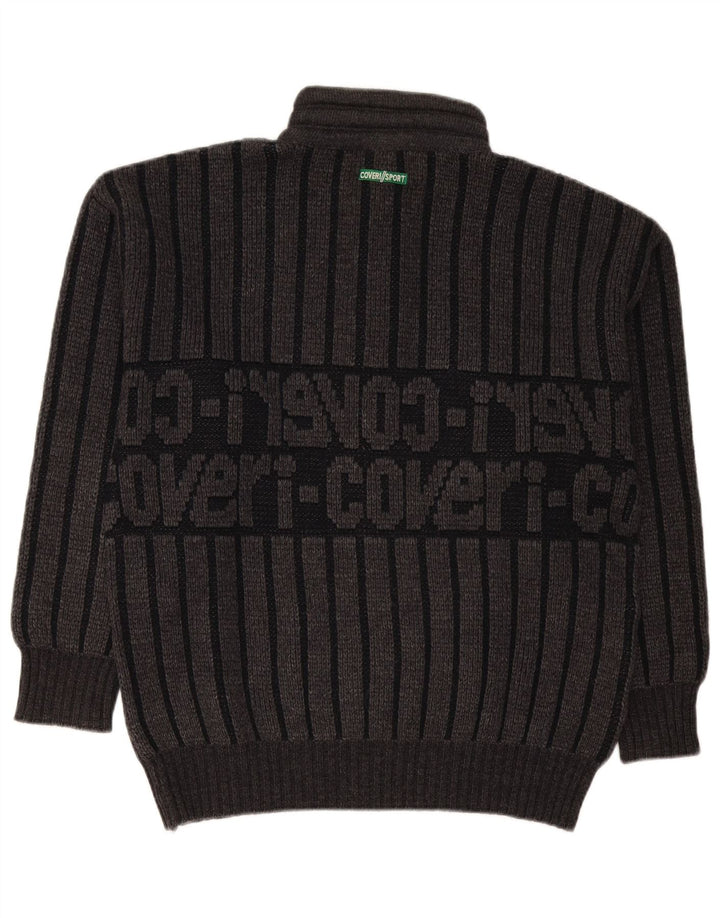 Enrico Coveri Mens Button Neck Jumper Sweater IT 50 Medium Grey Striped