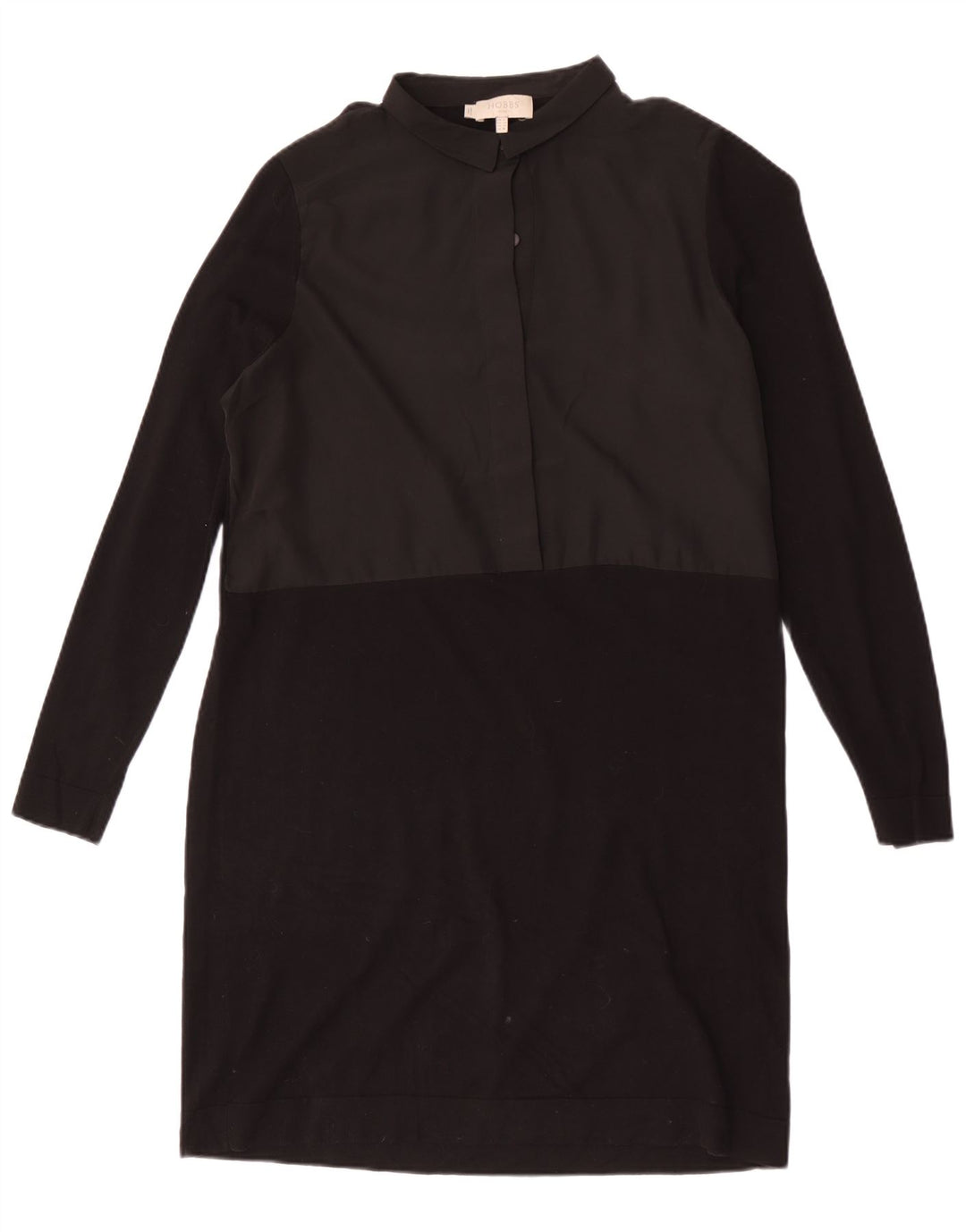 Hobbs Womens Long Sleeve Shift Dress UK 14 Large Black Cotton
