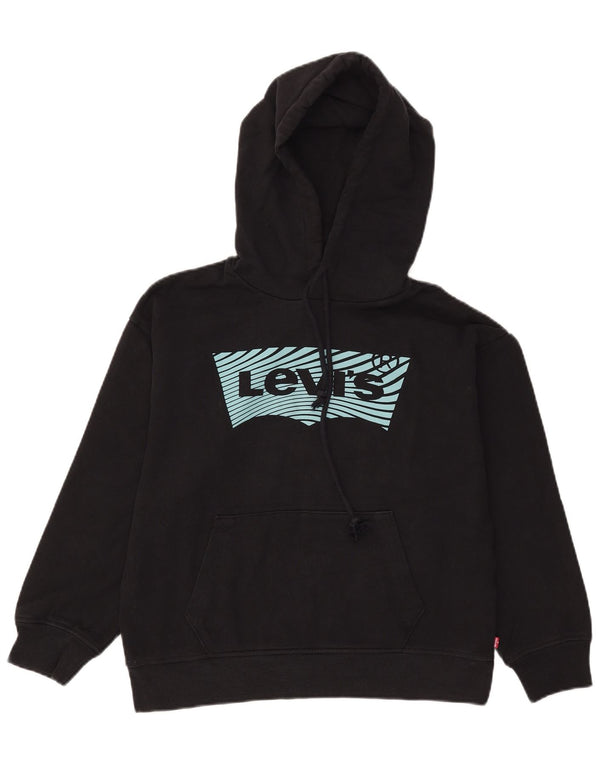 LEVI'S Womens Graphic Oversized Hoodie Jumper UK 10 Small Black Cotton