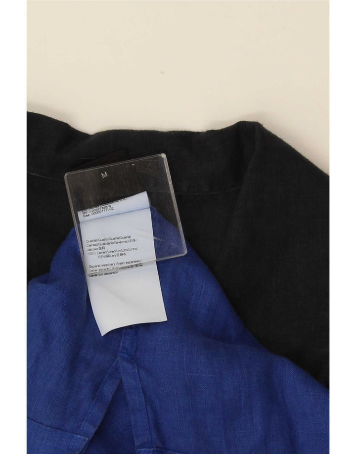 Hugo Boss Mens Short Sleeve Shirt Medium Navy Blue Colourblock Linen