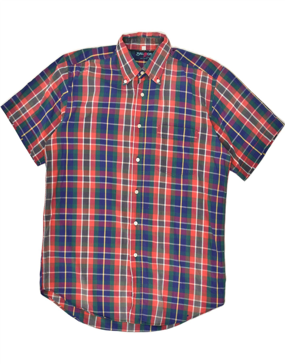 BALLOON Mens Short Sleeve Shirt Size 15 3/4 40 Medium Multicoloured Check Vintage Balloon and Second-Hand Balloon from Messina Hembry 