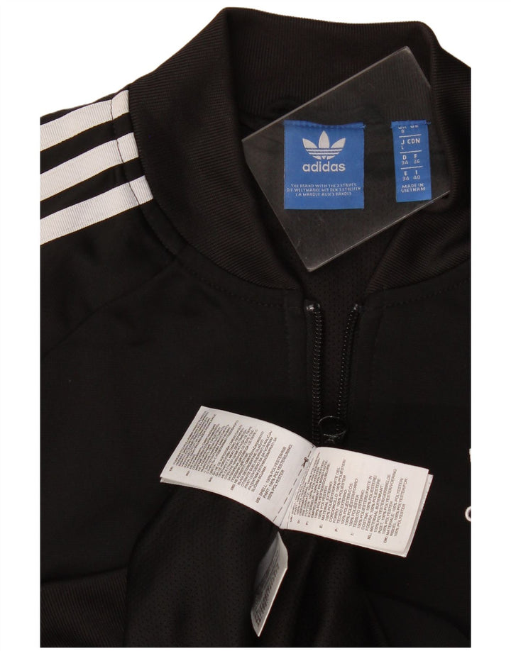 Adidas Womens Graphic Tracksuit Top Jacket UK 8 Small Black Polyester